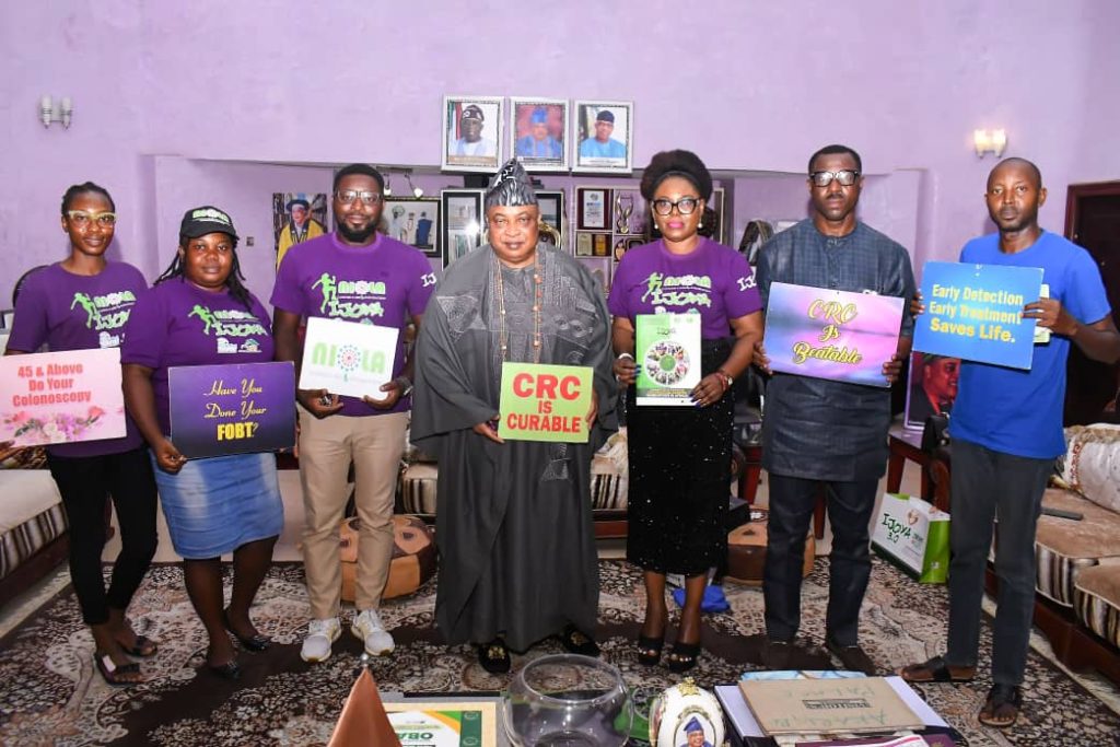 COURTSEY VISIT TO THE AKARIGBO OF REMO LAND IN PREPARATION OF COLORECTAL CANCER AWARENESS AND SCREENING IN REMO, OGUN STATE, NIGERIA